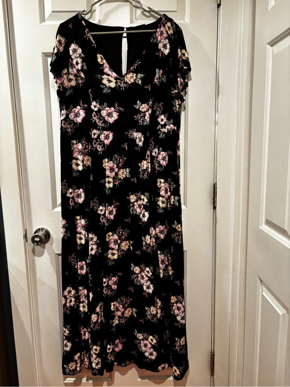 Torrid Black Floral Maxi Wrap Dress with Pink and Cream Blooms
